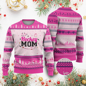 Proud Hockey Mom Ugly Christmas Sweater Ice Hockey Supporter Gift TS12 Hot Pink Print Your Wear