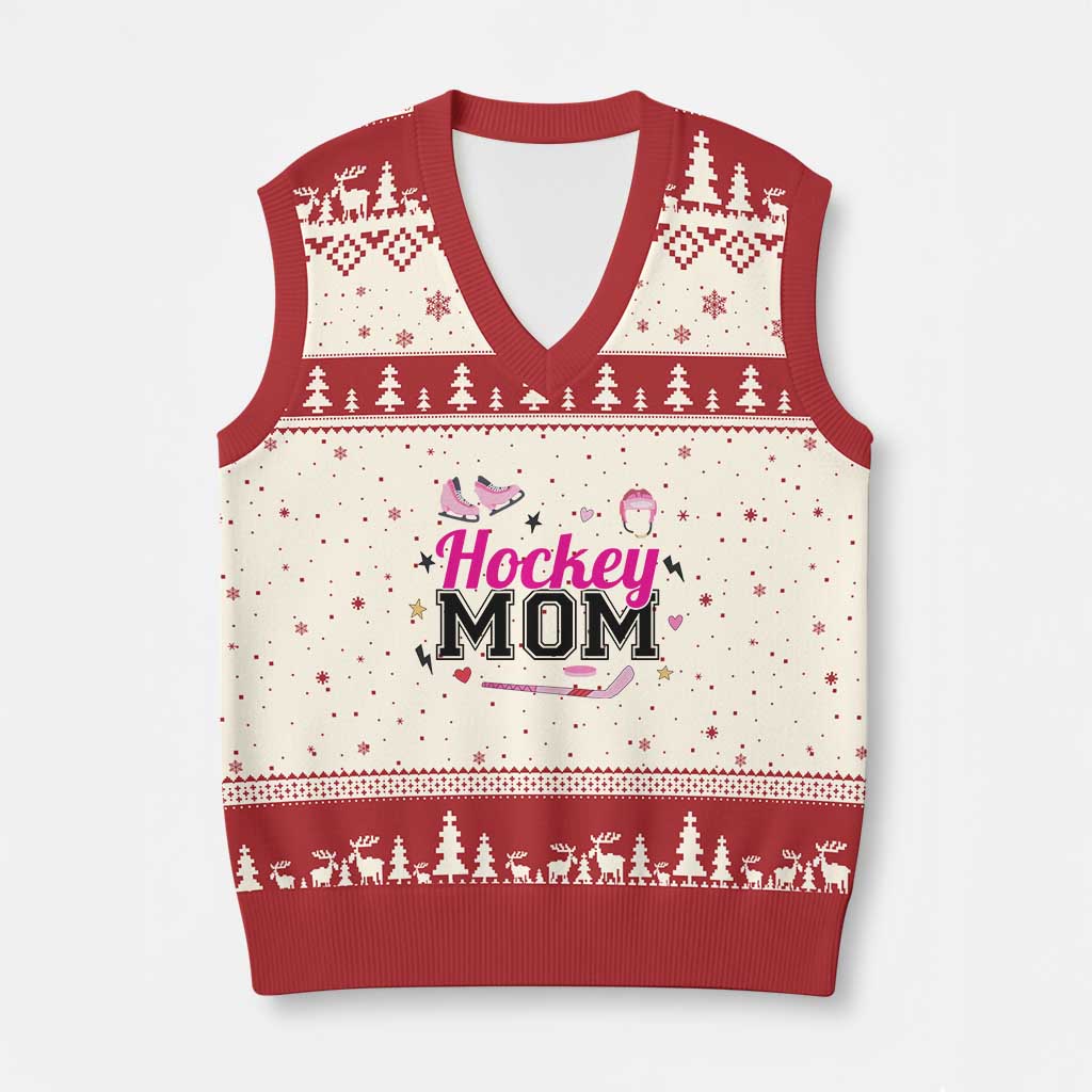 Proud Hockey Mom V-Neck Knit Sweater Vest Ice Hockey Supporter Gift TS12 Beige Red Print Your Wear