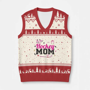 Proud Hockey Mom V-Neck Knit Sweater Vest Ice Hockey Supporter Gift TS12 Beige Red Print Your Wear