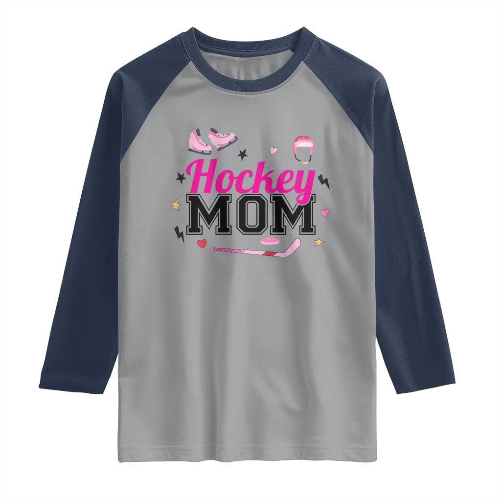 Proud Hockey Mom Raglan Shirt Ice Hockey Supporter Gift TS12 Sport Gray Navy Print Your Wear