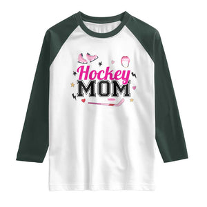 Proud Hockey Mom Raglan Shirt Ice Hockey Supporter Gift TS12 White Dark Forest Green Print Your Wear