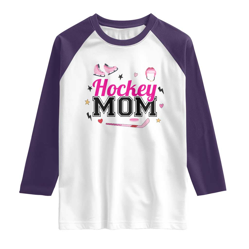 Proud Hockey Mom Raglan Shirt Ice Hockey Supporter Gift TS12 White Purple Print Your Wear