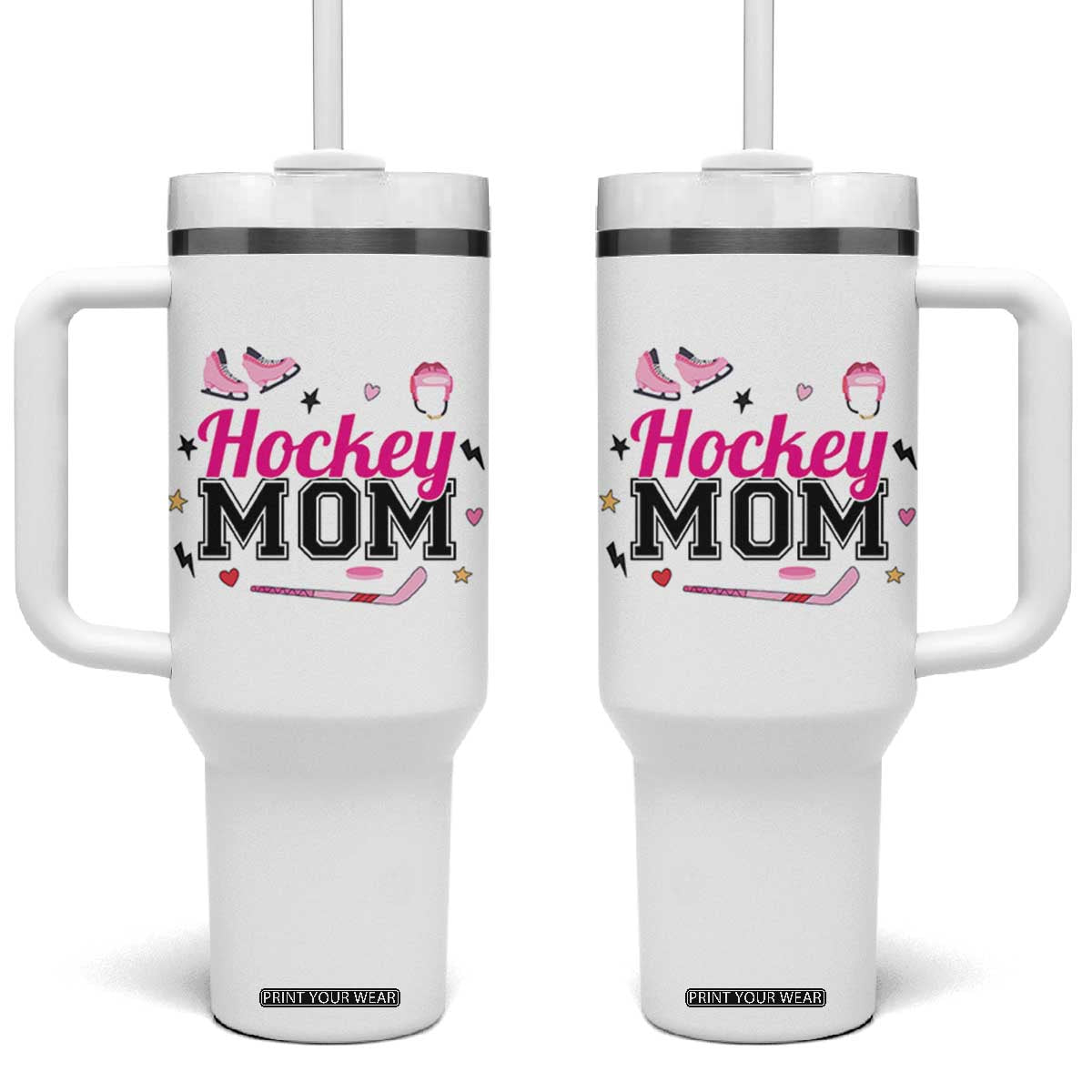 Proud Hockey Mom Tumbler With Handle Ice Hockey Supporter Gift TS12 One Size: 40 oz White Print Your Wear