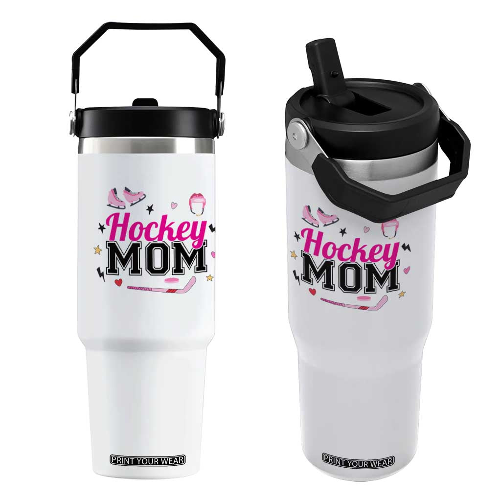 Proud Hockey Mom Flip Straw Tumbler Ice Hockey Supporter Gift TS12 One Size: 30 oz White Print Your Wear