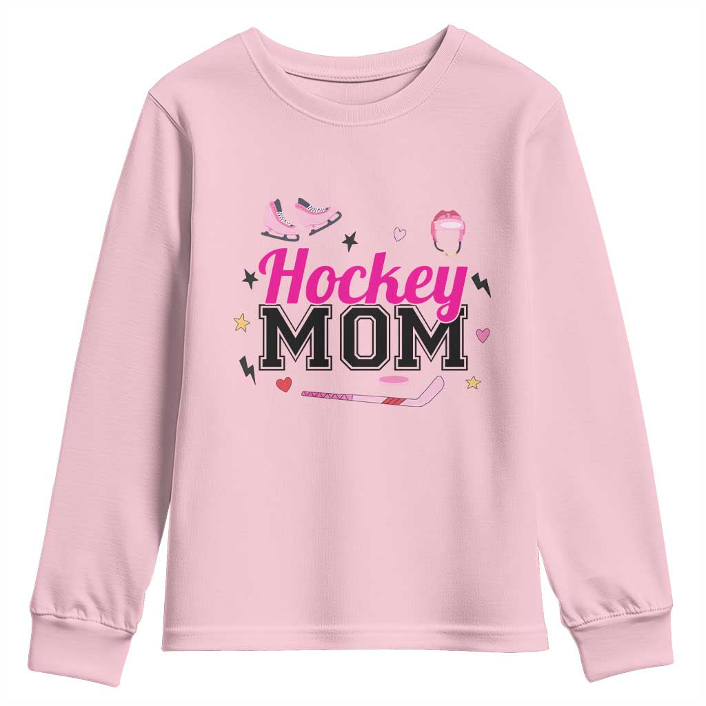 Proud Hockey Mom Youth Sweatshirt Ice Hockey Supporter Gift TS12 Light Pink Print Your Wear