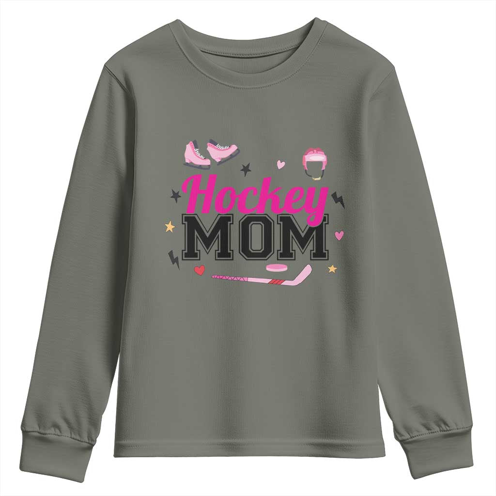 Proud Hockey Mom Youth Sweatshirt Ice Hockey Supporter Gift TS12 Military Green Print Your Wear