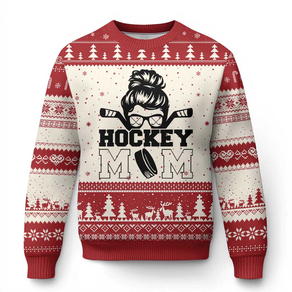 Funny Hockey Mom Quote Ugly Christmas Sweater Gift For Hockey Lovers TS12 Beige Red Print Your Wear