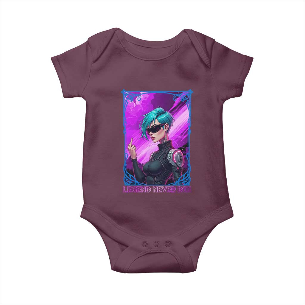 Cyberpunk Girl Legend Never Die Baby Onesie Gaming Aesthetic Gift TS12 Maroon Print Your Wear