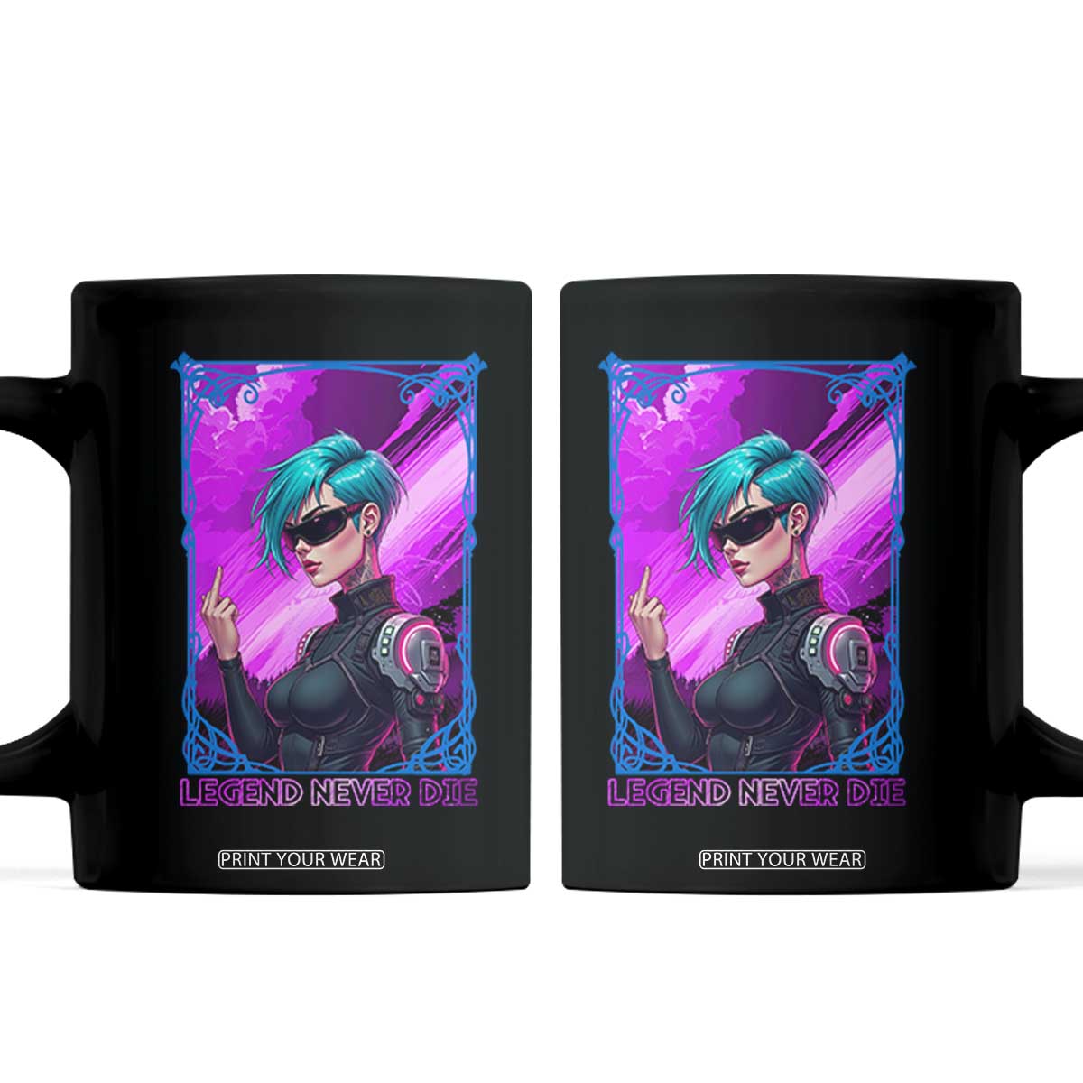 Cyberpunk Girl Legend Never Die Coffee Mug Gaming Aesthetic Gift TS12 Black Print Your Wear