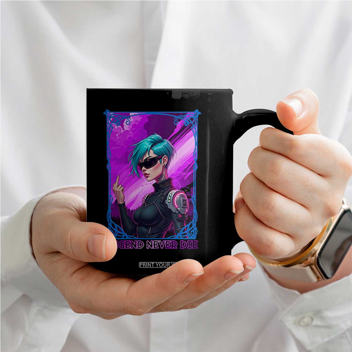 Cyberpunk Girl Legend Never Die Coffee Mug Gaming Aesthetic Gift TS12 Print Your Wear