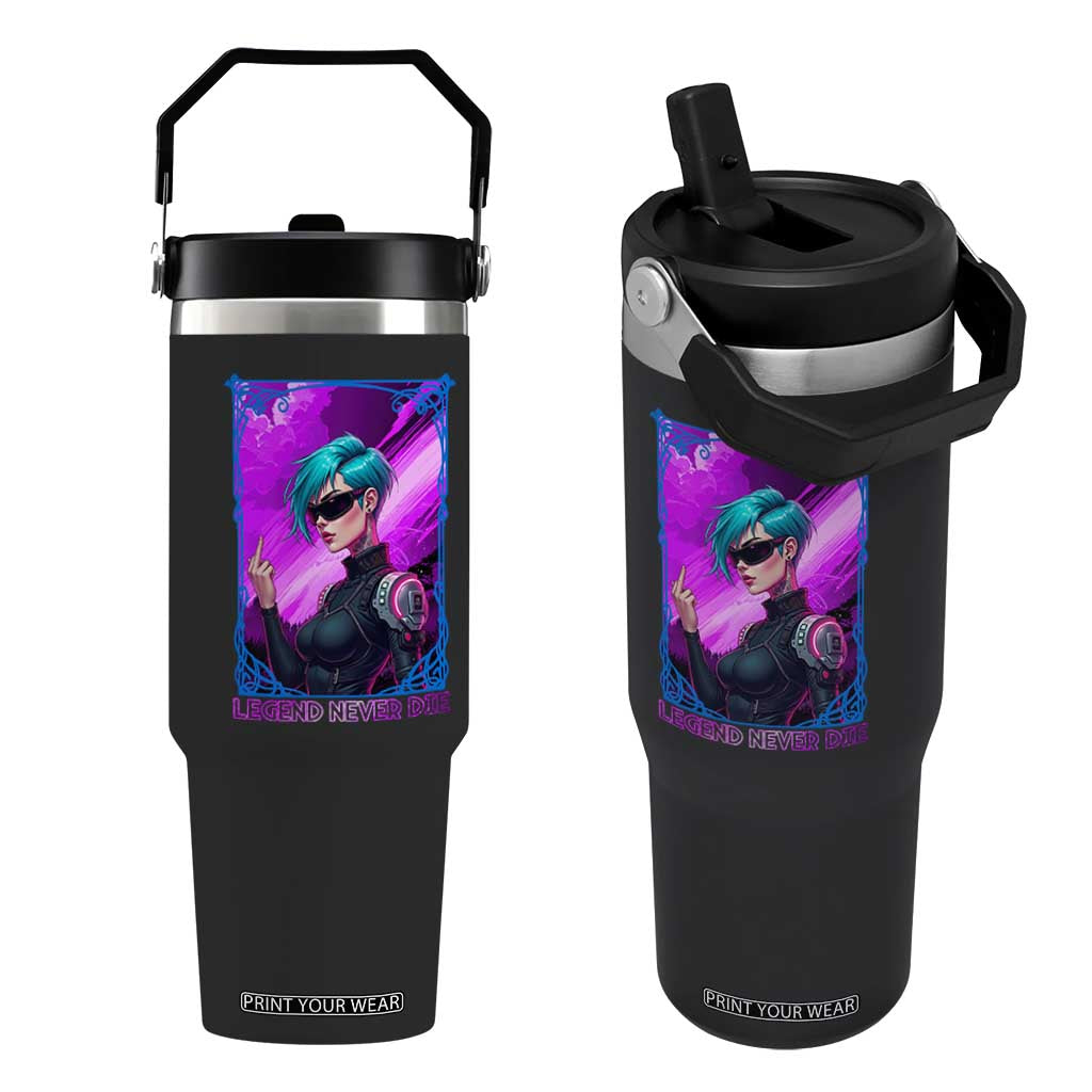 Cyberpunk Girl Legend Never Die Flip Straw Tumbler Gaming Aesthetic Gift TS12 One Size: 30 oz Black Print Your Wear