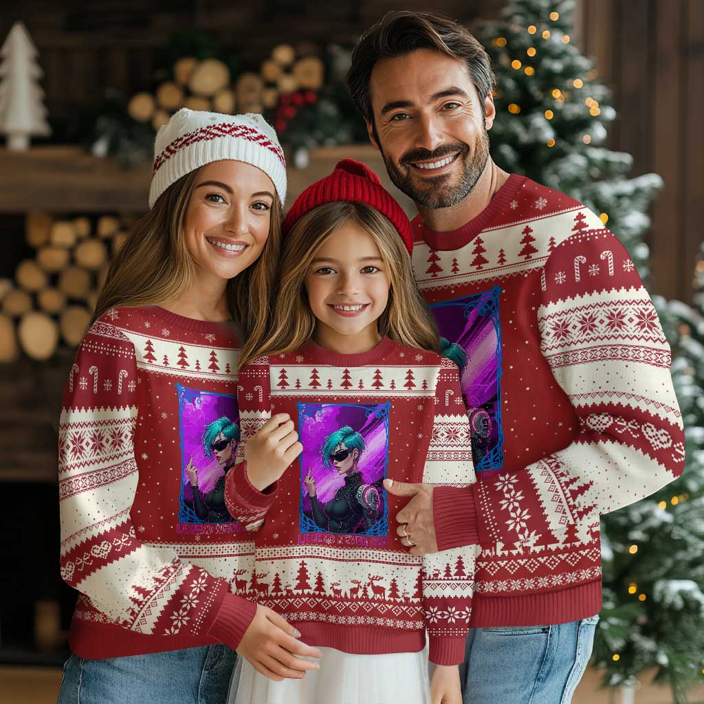 Cyberpunk Girl Legend Never Die Ugly Christmas Sweater Gaming Aesthetic Gift TS12 Red Beige Print Your Wear