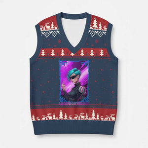 Cyberpunk Girl Legend Never Die V-Neck Knit Sweater Vest Gaming Aesthetic Gift TS12 Navy Red Print Your Wear