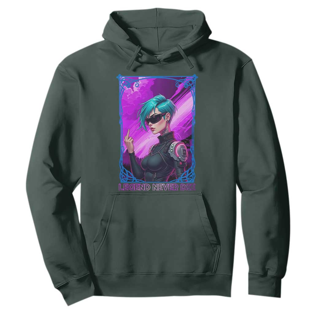 Cyberpunk Girl Legend Never Die Hoodie Gaming Aesthetic Gift TS12 Dark Forest Green Print Your Wear