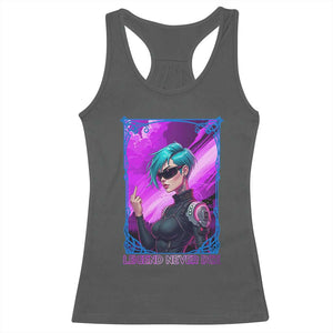 Cyberpunk Girl Legend Never Die Racerback Tank Top Gaming Aesthetic Gift TS12 Dark Heather Print Your Wear