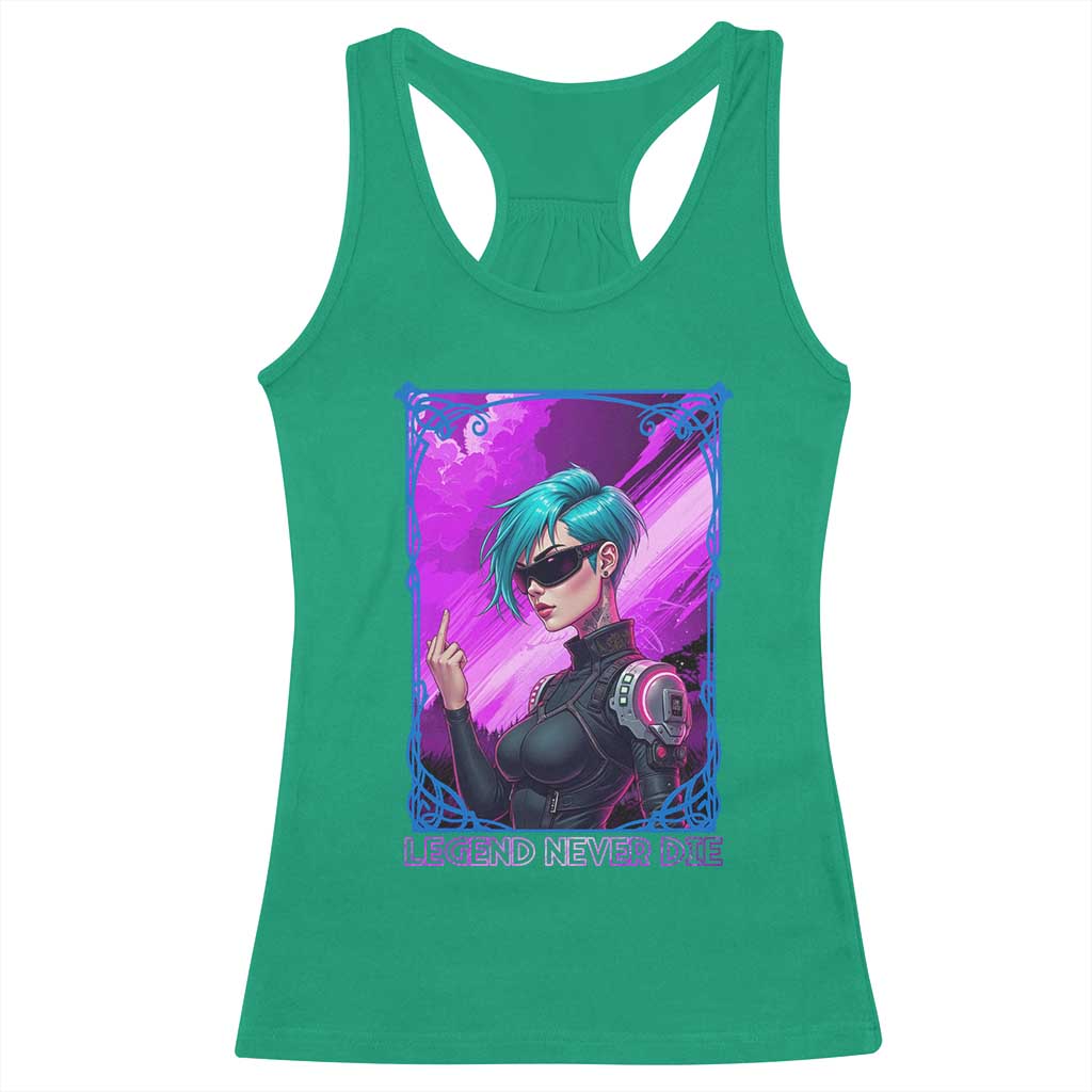 Cyberpunk Girl Legend Never Die Racerback Tank Top Gaming Aesthetic Gift TS12 Irish Green Print Your Wear