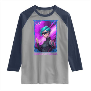 Cyberpunk Girl Legend Never Die Raglan Shirt Gaming Aesthetic Gift TS12 Sport Gray Navy Print Your Wear