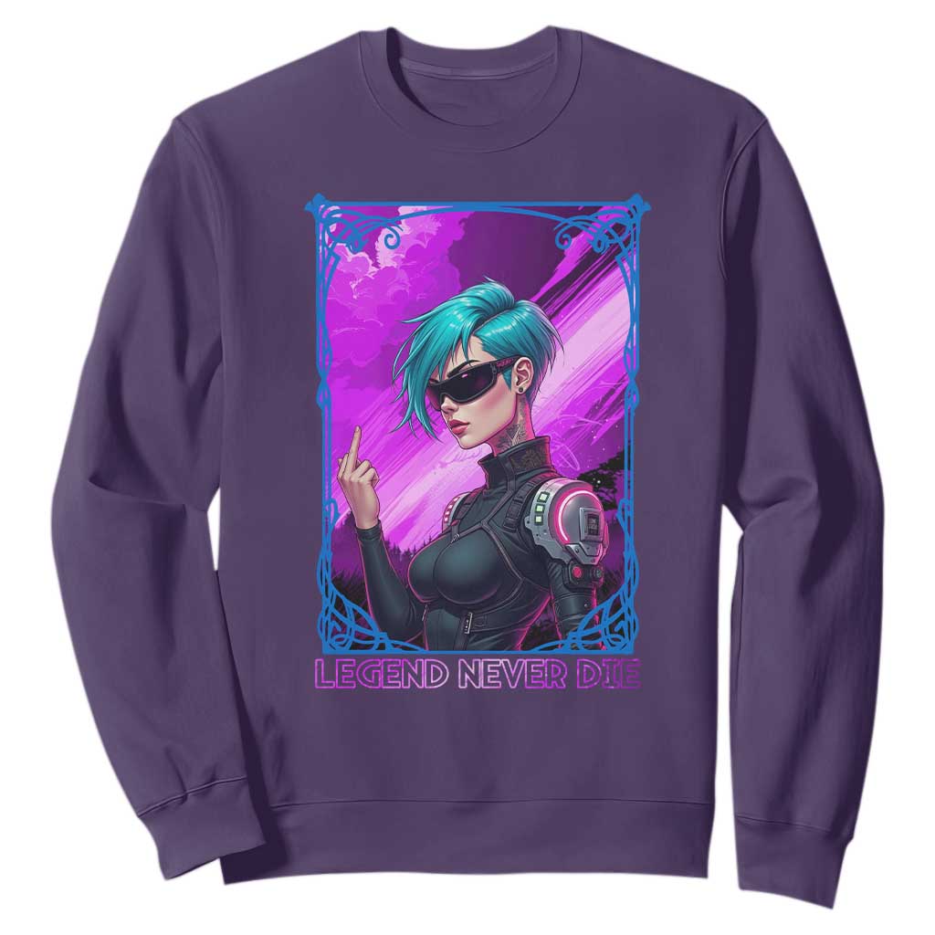 Cyberpunk Girl Legend Never Die Sweatshirt Gaming Aesthetic Gift TS12 Purple Print Your Wear