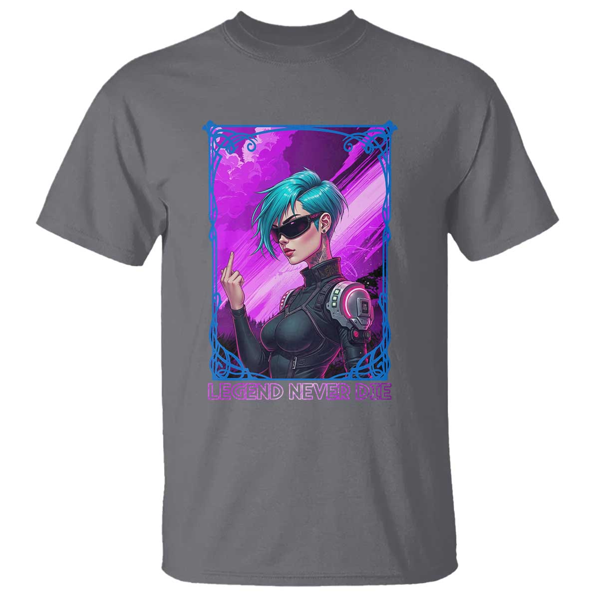 Cyberpunk Girl Legend Never Die T Shirt Gaming Aesthetic Gift TS12 Charcoal Print Your Wear