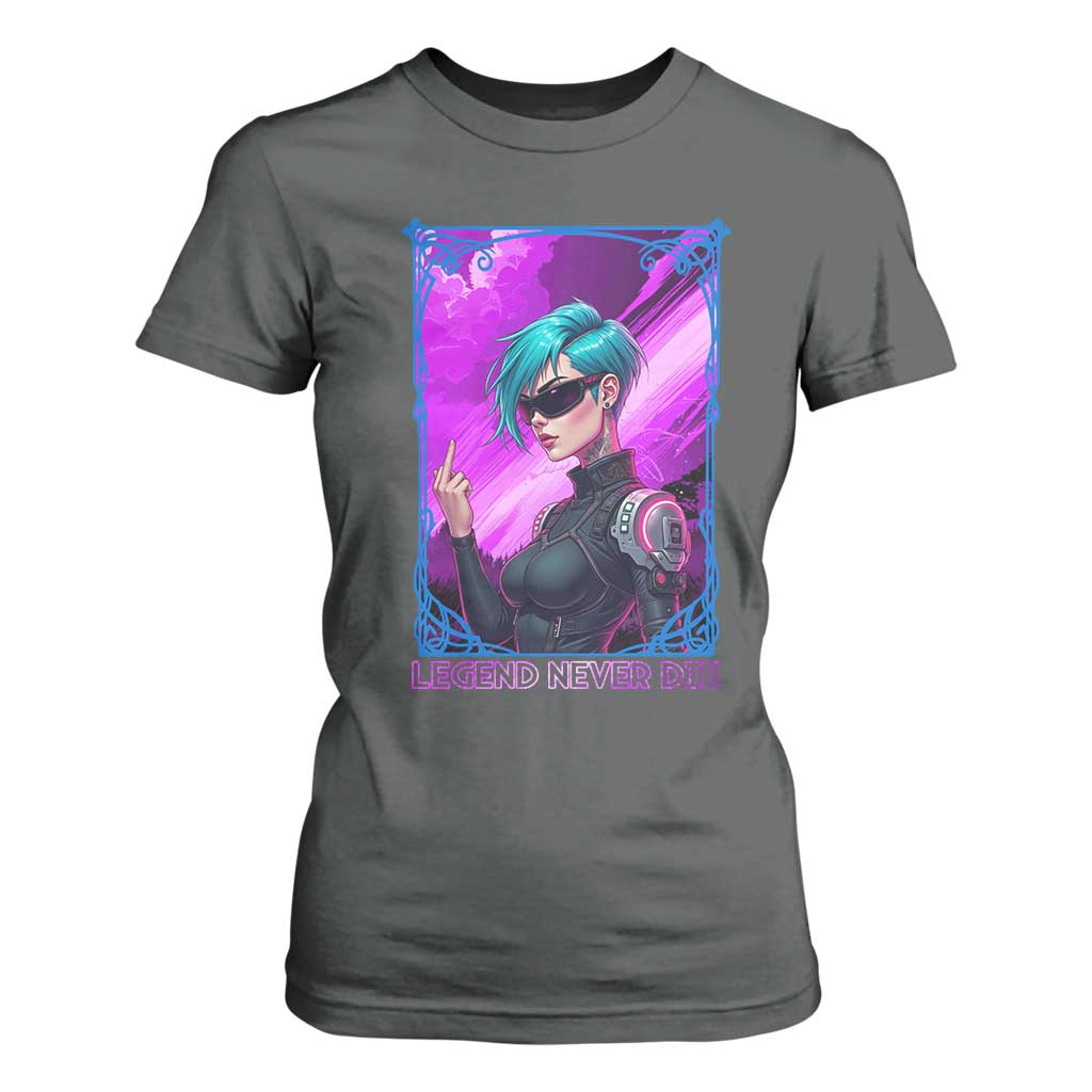 Cyberpunk Girl Legend Never Die T Shirt For Women Gaming Aesthetic Gift TS12 Dark Heather Print Your Wear
