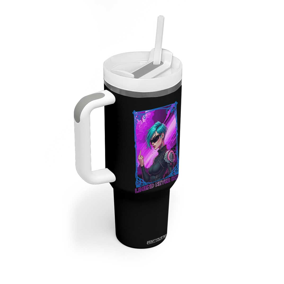 Cyberpunk Girl Legend Never Die Tumbler With Handle Gaming Aesthetic Gift TS12 Print Your Wear