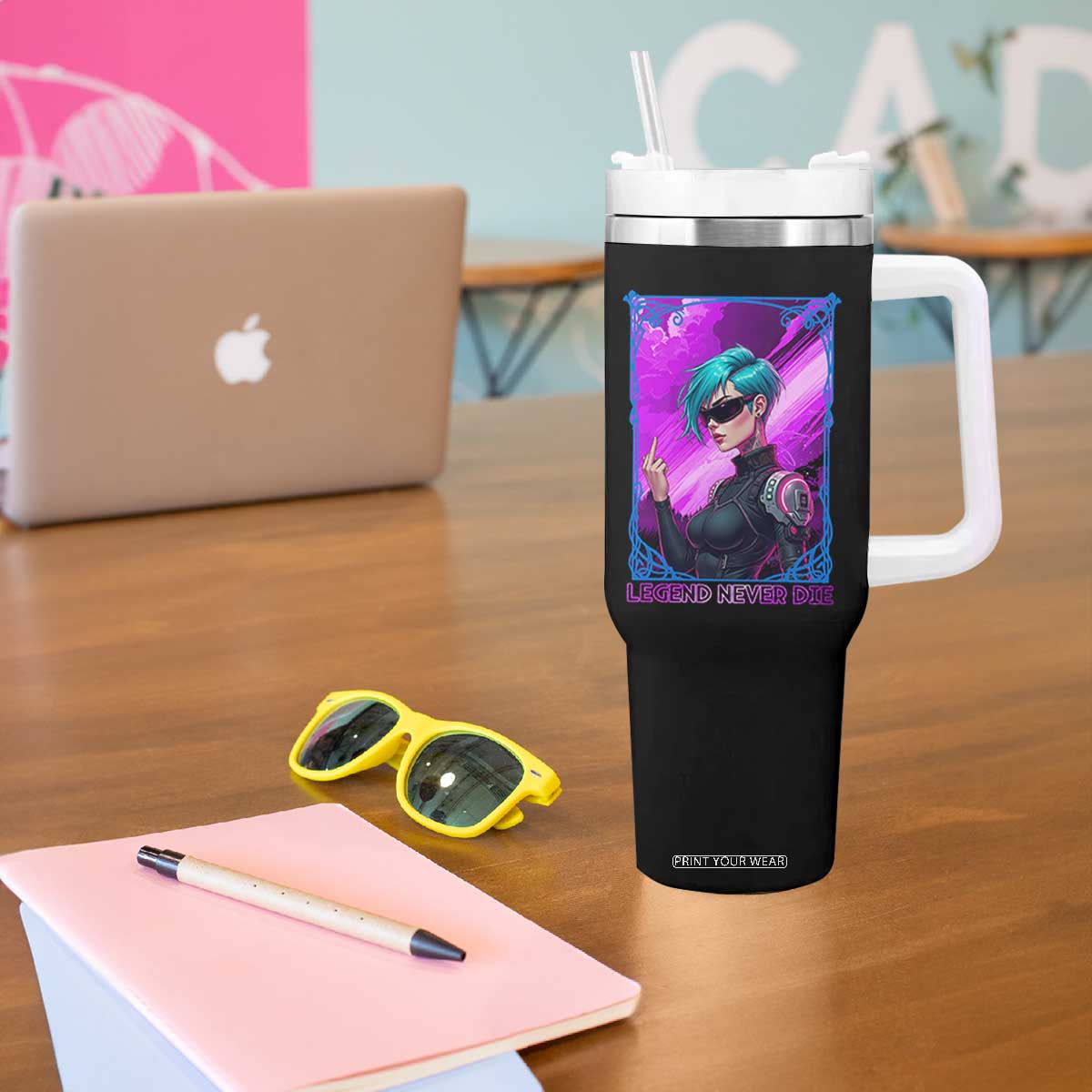 Cyberpunk Girl Legend Never Die Tumbler With Handle Gaming Aesthetic Gift TS12 Print Your Wear