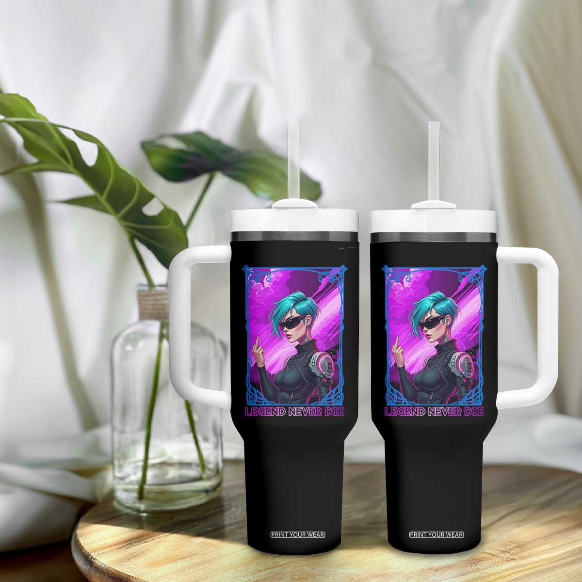 Cyberpunk Girl Legend Never Die Tumbler With Handle Gaming Aesthetic Gift TS12 Print Your Wear