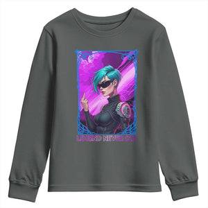 Cyberpunk Girl Legend Never Die Youth Sweatshirt Gaming Aesthetic Gift TS12 Dark Heather Print Your Wear