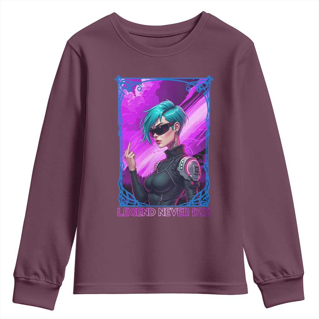 Cyberpunk Girl Legend Never Die Youth Sweatshirt Gaming Aesthetic Gift TS12 Maroon Print Your Wear
