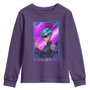 Cyberpunk Girl Legend Never Die Youth Sweatshirt Gaming Aesthetic Gift TS12 Purple Print Your Wear