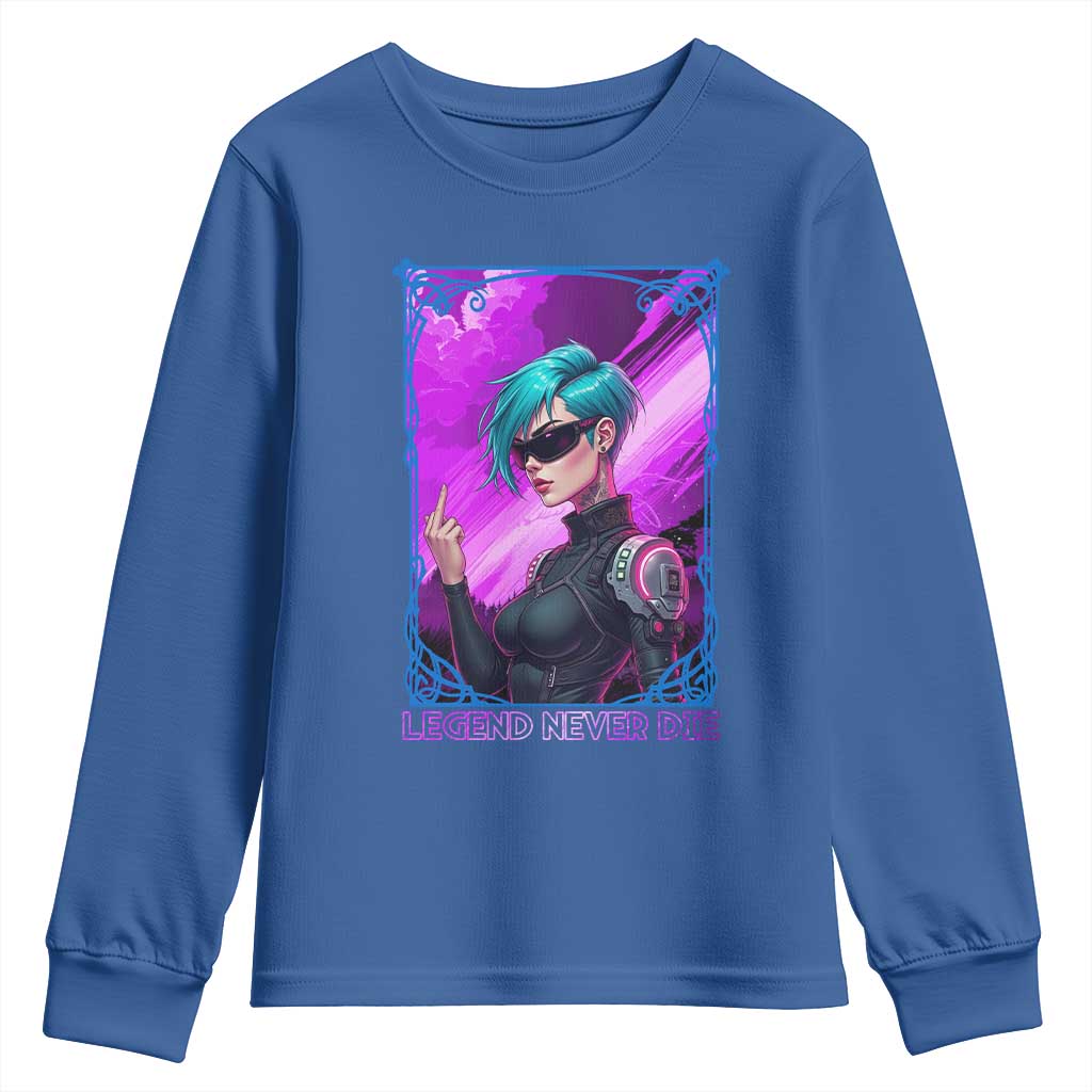Cyberpunk Girl Legend Never Die Youth Sweatshirt Gaming Aesthetic Gift TS12 Royal Blue Print Your Wear