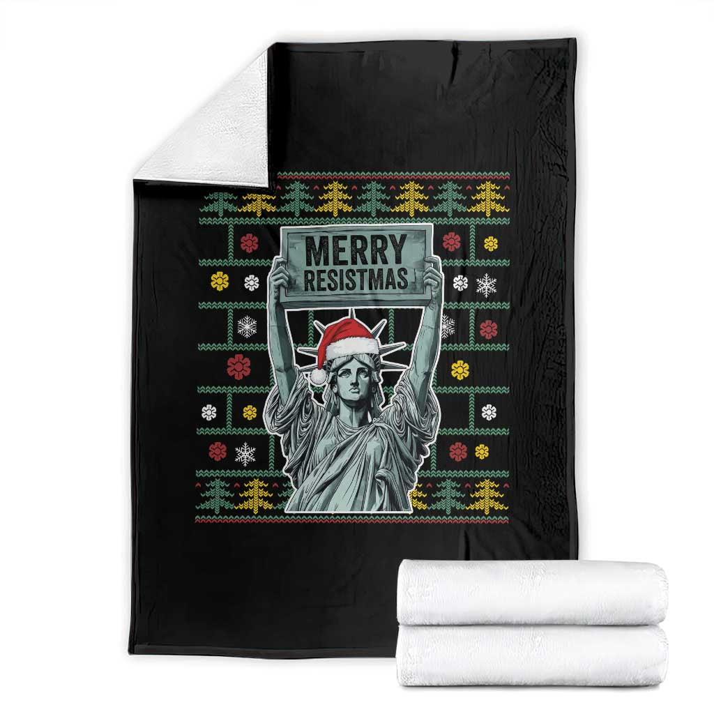Funny Liberty Statue Ugly Sweater Gift Throw Blanket Merry Resistmas TS12 Black Print Your Wear