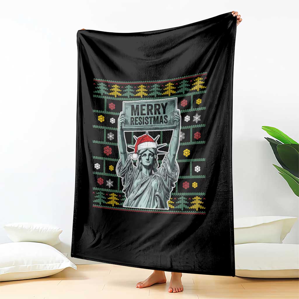 Funny Liberty Statue Ugly Sweater Gift Throw Blanket Merry Resistmas TS12 Print Your Wear