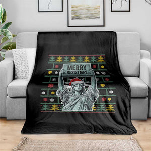 Funny Liberty Statue Ugly Sweater Gift Throw Blanket Merry Resistmas TS12 Print Your Wear