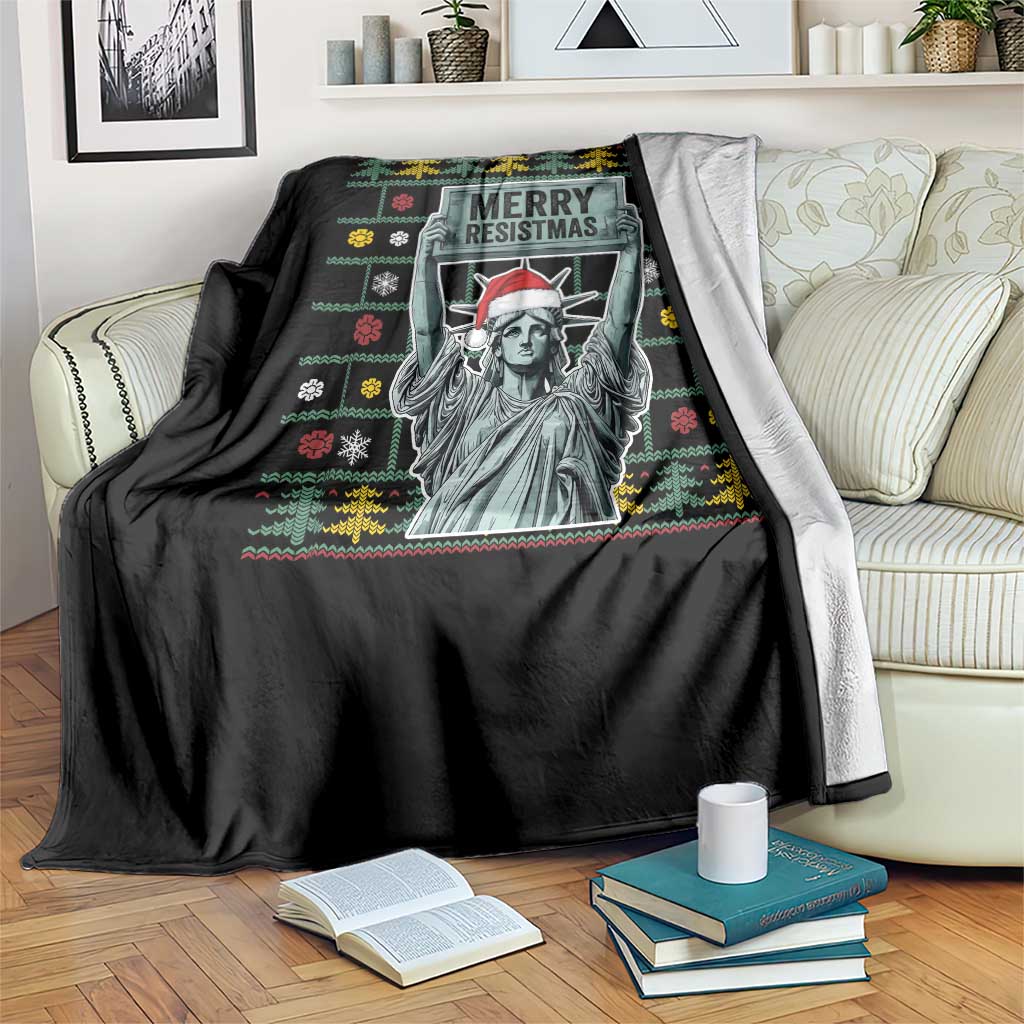 Funny Liberty Statue Ugly Sweater Gift Throw Blanket Merry Resistmas TS12 Print Your Wear
