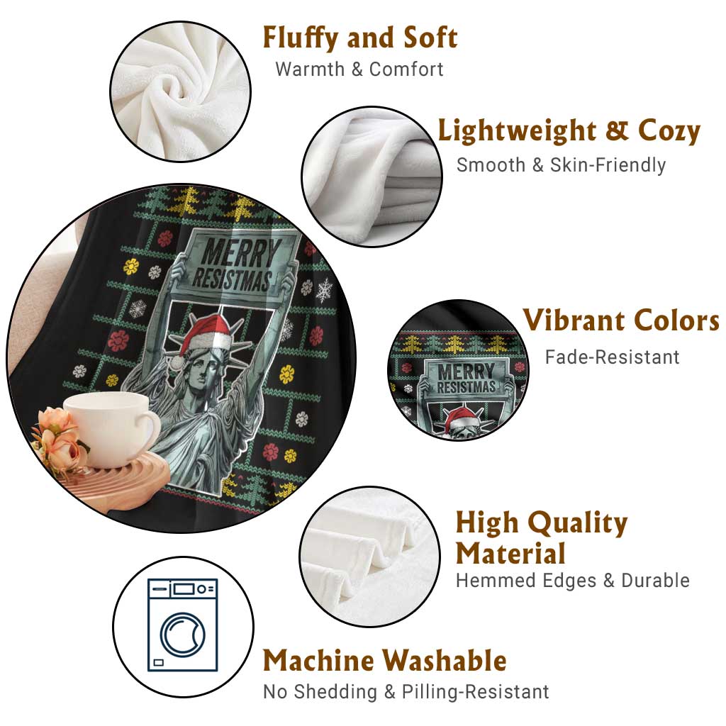 Funny Liberty Statue Ugly Sweater Gift Throw Blanket Merry Resistmas TS12 Print Your Wear