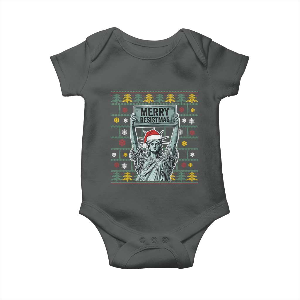 Funny Liberty Statue Ugly Sweater Gift Baby Onesie Merry Resistmas TS12 Dark Heather Print Your Wear