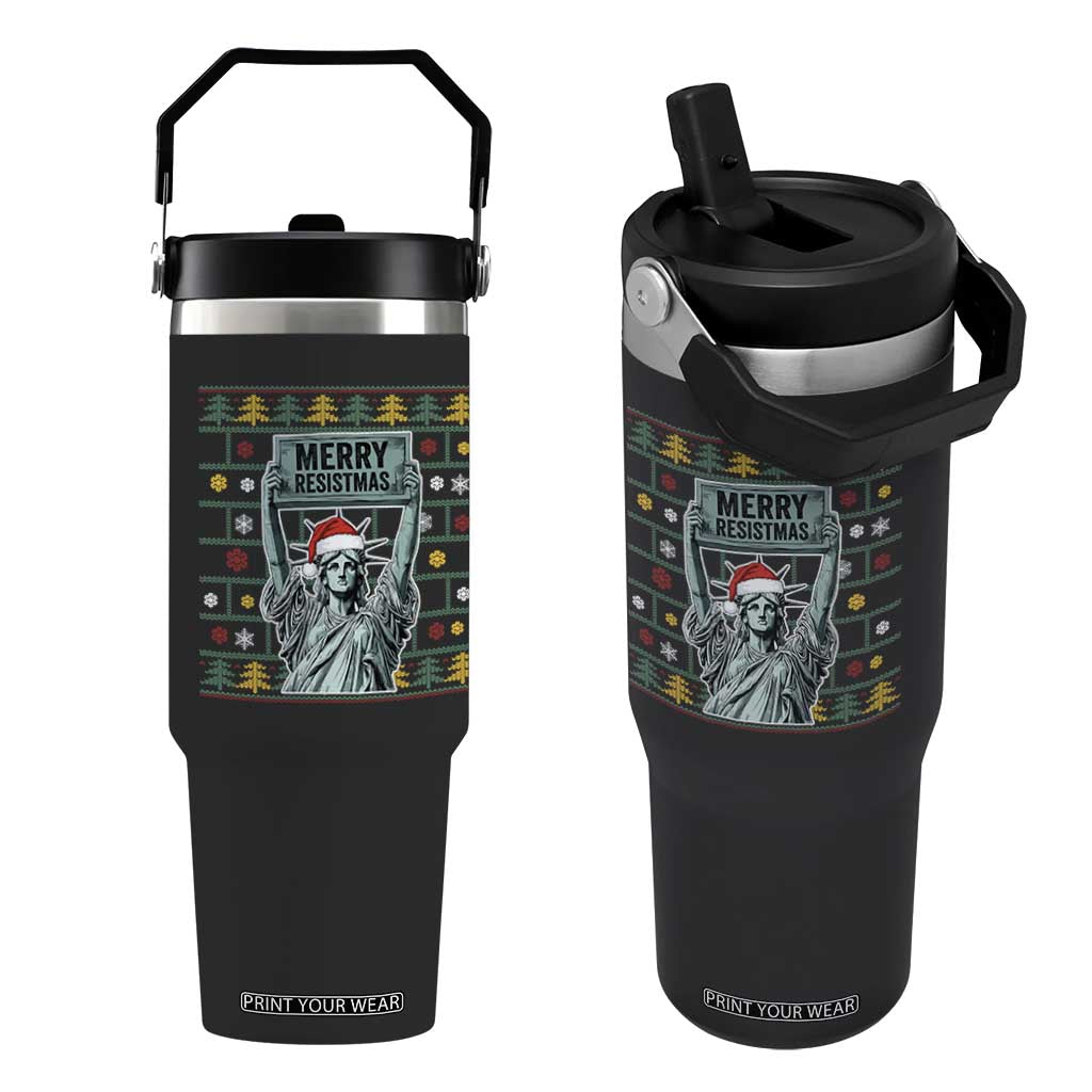 Funny Liberty Statue Ugly Sweater Gift Flip Straw Tumbler Merry Resistmas TS12 One Size: 30 oz Black Print Your Wear