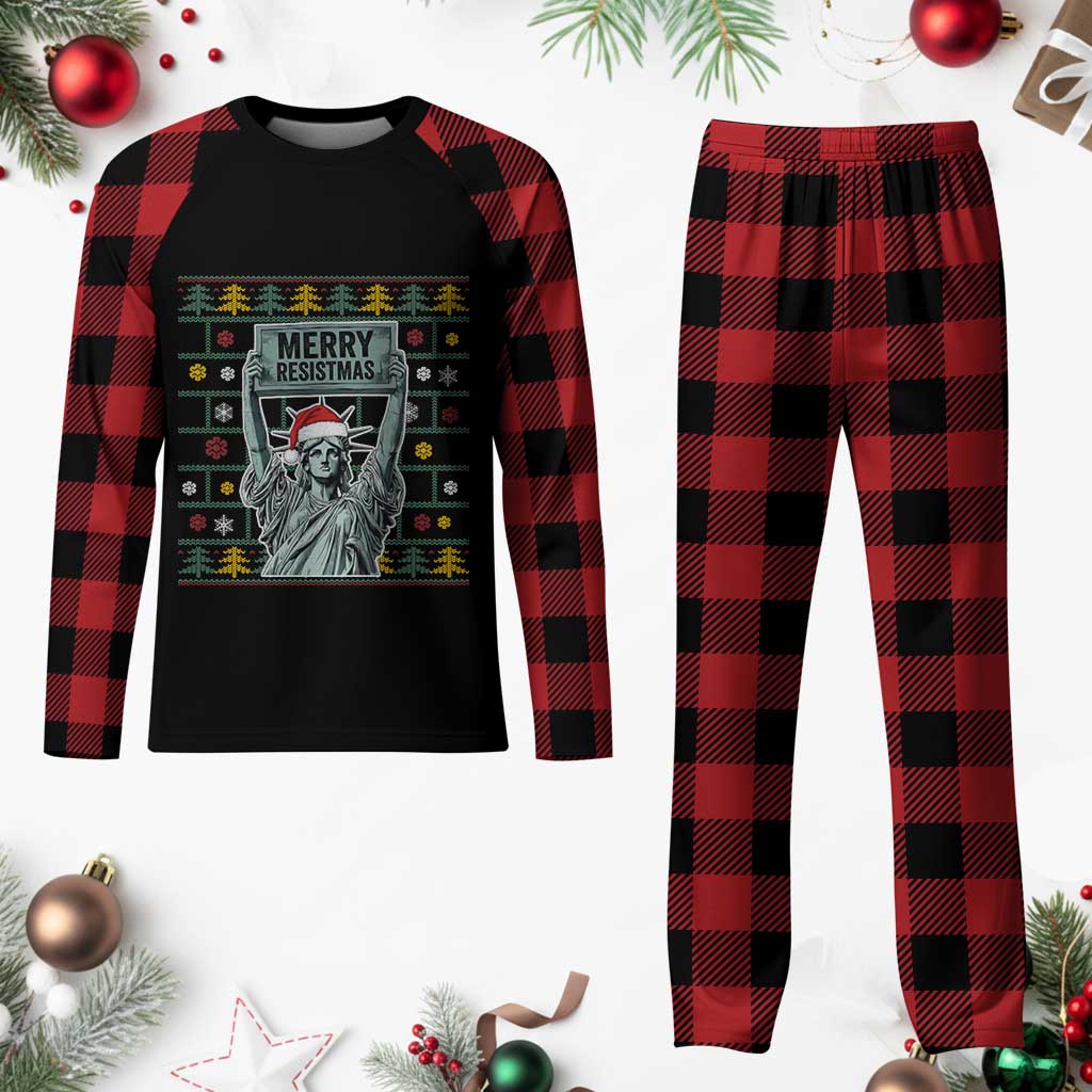 Funny Liberty Statue Ugly Sweater Gift Plaid Pajama Set Merry Resistmas TS12 Buffalo Plaid Print Your Wear