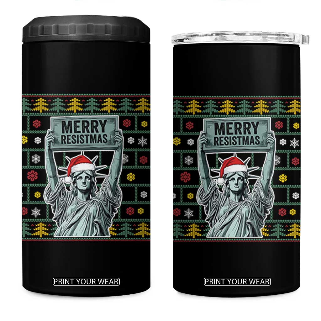 Funny Liberty Statue Ugly Sweater Gift 4 in 1 Can Cooler Tumbler Merry Resistmas TS12 One Size: 16 oz Black Print Your Wear