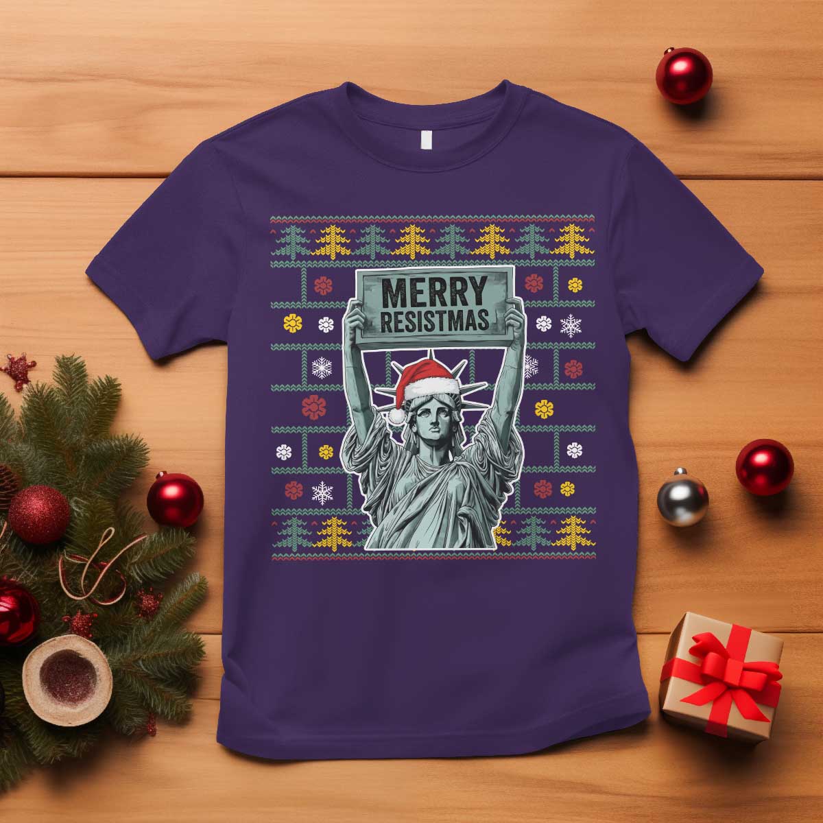 Funny Liberty Statue Ugly Sweater Gift T Shirt Merry Resistmas TS12 Purple Print Your Wear