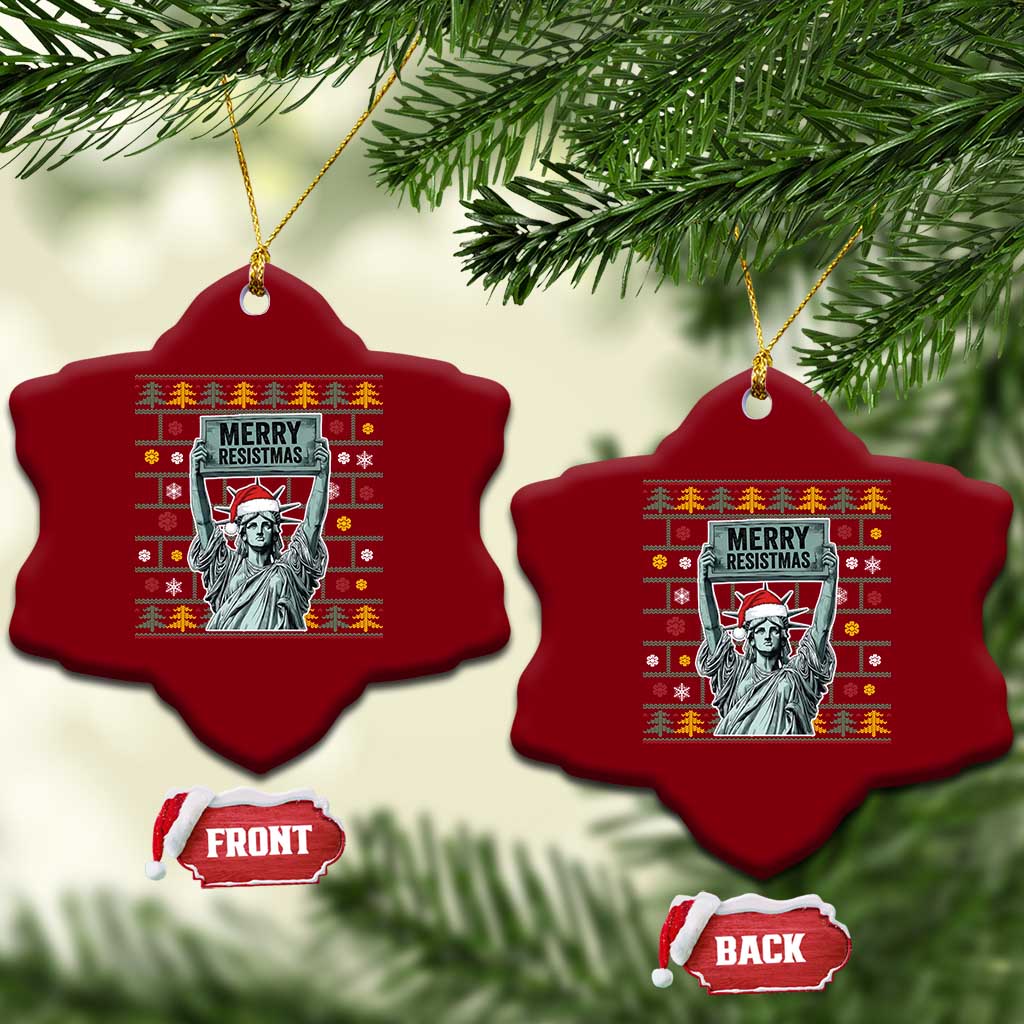 Funny Liberty Statue Ugly Sweater Gift Ceramic Ornament Merry Resistmas - Print Your Wear