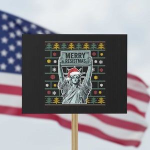 Funny Liberty Statue Ugly Sweater Gift Protest Sign Merry Resistmas TS12 Horizontal 18" × 24" Black Print Your Wear
