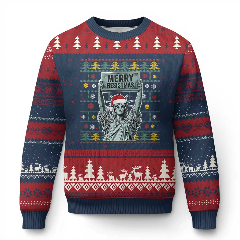 Funny Liberty Statue Ugly Sweater Gift Ugly Christmas Sweater Merry Resistmas TS12 Navy Red Print Your Wear
