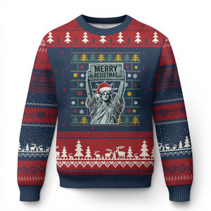 Funny Liberty Statue Ugly Sweater Gift Ugly Christmas Sweater Merry Resistmas - Print Your Wear
