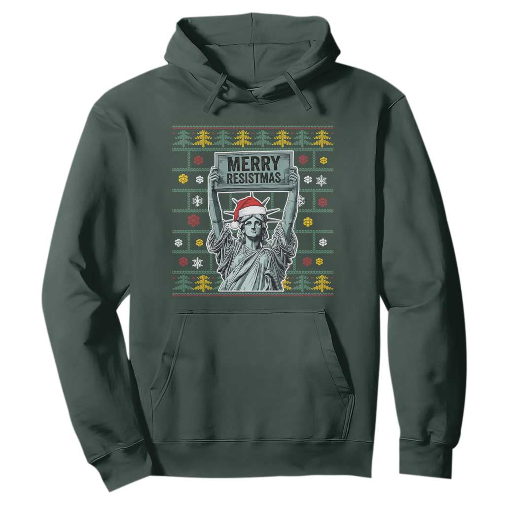 Funny Liberty Statue Ugly Sweater Gift Hoodie Merry Resistmas TS12 Dark Forest Green Print Your Wear