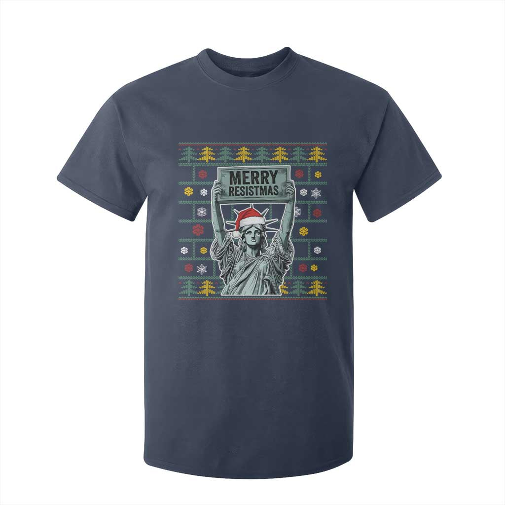 Funny Liberty Statue Ugly Sweater Gift T Shirt For Kid Merry Resistmas TS12 Navy Print Your Wear