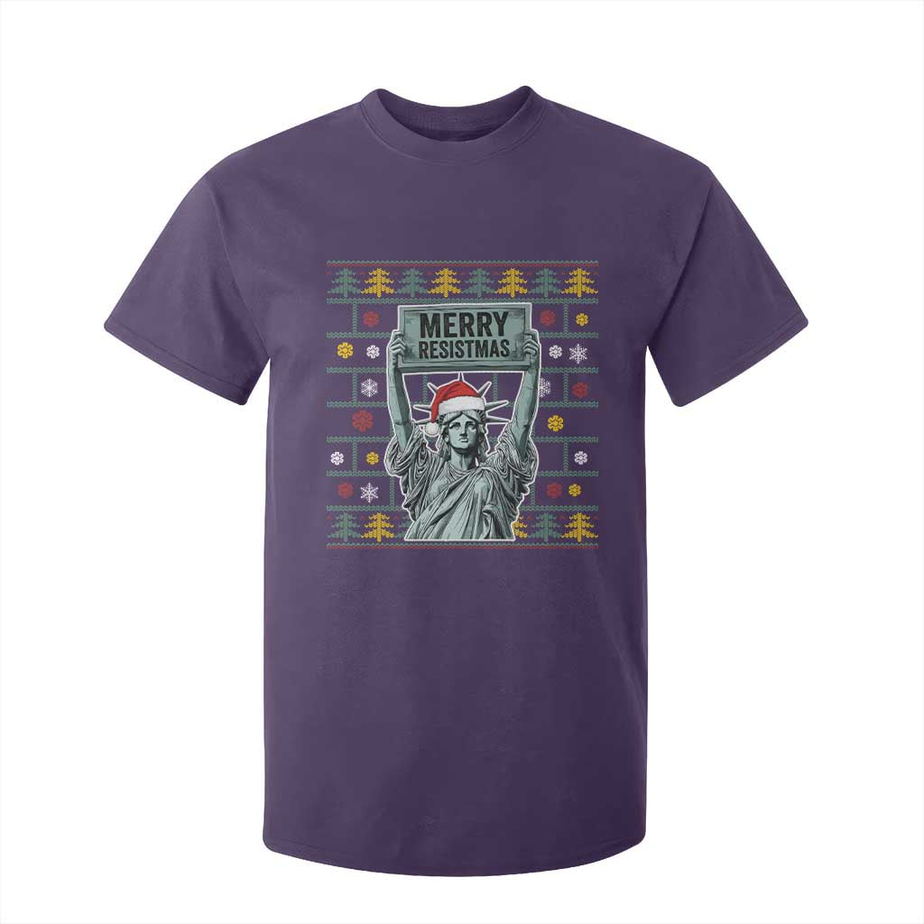 Funny Liberty Statue Ugly Sweater Gift T Shirt For Kid Merry Resistmas TS12 Purple Print Your Wear