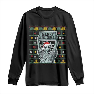 Funny Liberty Statue Ugly Sweater Gift Long Sleeve Shirt Merry Resistmas - Print Your Wear