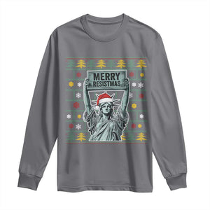 Funny Liberty Statue Ugly Sweater Gift Long Sleeve Shirt Merry Resistmas - Print Your Wear